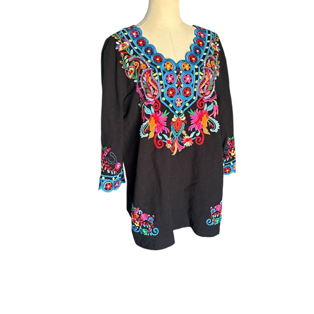 Vibrant Embroidered Black Tunic